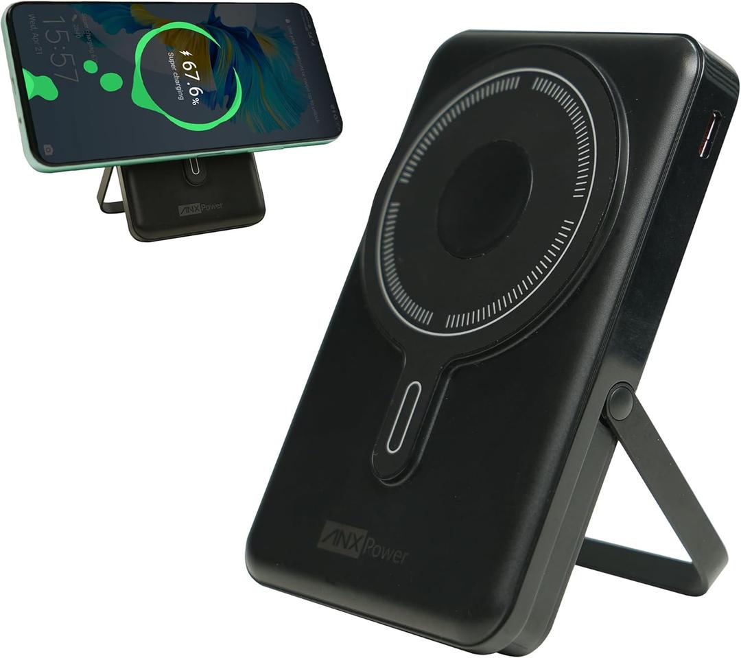 Power Bank, 10000mAh Wireless Portable Charger with Built-in USB-C Cable and, Adjustable Stand, LED Display, Battery Pack 22.5W PD Fast Charging