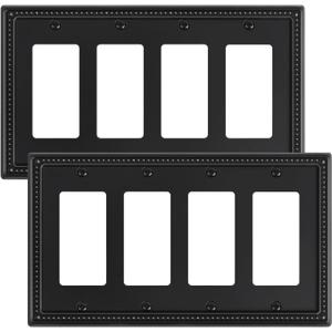 TREEWELL 2-Pack Quad Decorator Outlet Cover Plate, Black Pearls Decorative Switch Plates and Outlet Covers, Metal Wall Plates for Electrical Outlets, Receptacle, GFCI Outlet, Dimmer Switch