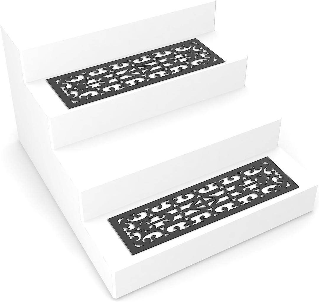 Pure Garden 82-YJ440B Set of 2 (Black) Non-Slip Stair Treads for Wooden Steps-Heavy Duty Decorative Runner with Traction Control Grip-Outdoor Rubber Mats