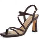 SLXCHBSL Strappy Heels for Women 3 Inch Chunky Block High Heels Square Open Toe Ankle Strap Dress Sandals for Wedding Prom Party Bridesmaid (Black)