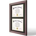 Yaetm Vertical Double Diploma Frame 14x20 for Two 8.5x11 Certificates, Degrees, Documents, Tempered Glass with Black Over Gold Acid-free Mats, Dual Diploma Frames, Mahogany/Black