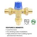 Hydro Master Thermostatic Mixing Valve, LF Brass Construction, Temperature Control, 3/4 Inch Sweat