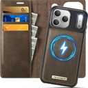 Wallet Case for iPhone 17 Pro Compatible with Magsafe, 2-in-1 PU Leather Flip RFID Blocking Card Holder Stand Shockproof Magnetic Detachable Cover for iPhone 17 Pro Case 6.3", Brown