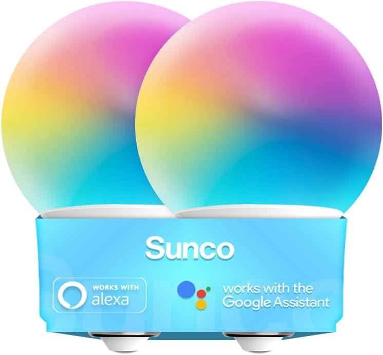 Sunco Smart Globe Bulbs G25 LED, Alexa Compatible LED Decorative Round Vanity Bulbs, 5W, Color Changing RGBCW, Dimmable WiFi Vanity Smart Bulbs for Amazon Alexa, Google Assistant, 2 Pack