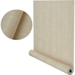 Thick Textured Peel and Stick Wallpaper, Self Adhesive Countertop & Cabinets Fabric Contact Paper,23.6 in X 394 in(32.8ft),Removable Textured Grasscloth Paper (Beige)