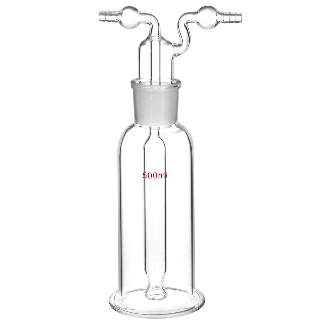 QWORK Lab Gas Washing Bottle Glass 500ML Vacuum Trap  Heavy Duty Borosilicate Glass with 29/32 Ground Joint  Ideal for Chemistry Lab Glassware Kit