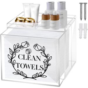 Disposable Face Towel Holder, Acrylic Storage Box for Clean Skin Club Face Towels, Laundry Sheet Holder, Dryer Sheet Holder, with Movable Dividers and Small Diamond Handles Acrylic Towel Container Box