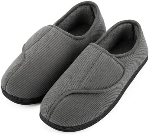 LongBay Men's Memory Foam Diabetic Slippers Comfy Warm Plush Fleece Arthritis Edema Swollen House Shoes, Size 12