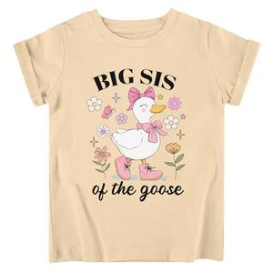 Funnycokid Big Sister Shirts for Girls Size 6 Goose Print T-Shirt Beige Size 5 6 Pregnancy Announcement Toddler Promoted to Short Sleeve