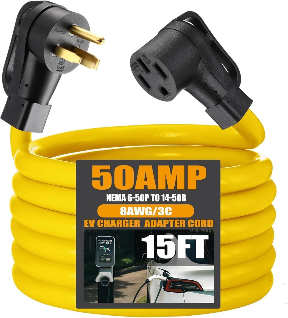 15FT EV Charger Adapter Cord Compatible with NEMA 6-50P to 14-50R, 50 Amp Welder to 50 Amp EV for Level 2 Charging, 3 Prong Male to 4 Prong Female Power Cord, STW 10 AWG/4C, ETL Listed
