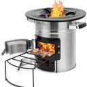 Onlyfire Rocket Stove Outdoor Portable Wood Burning Camp Stove, Large Stainless Steel Camping Stove for Outside Cooking Survival Campfire Patio Backyard Gathering 12.7 x 12.7 x 11.4 Inch