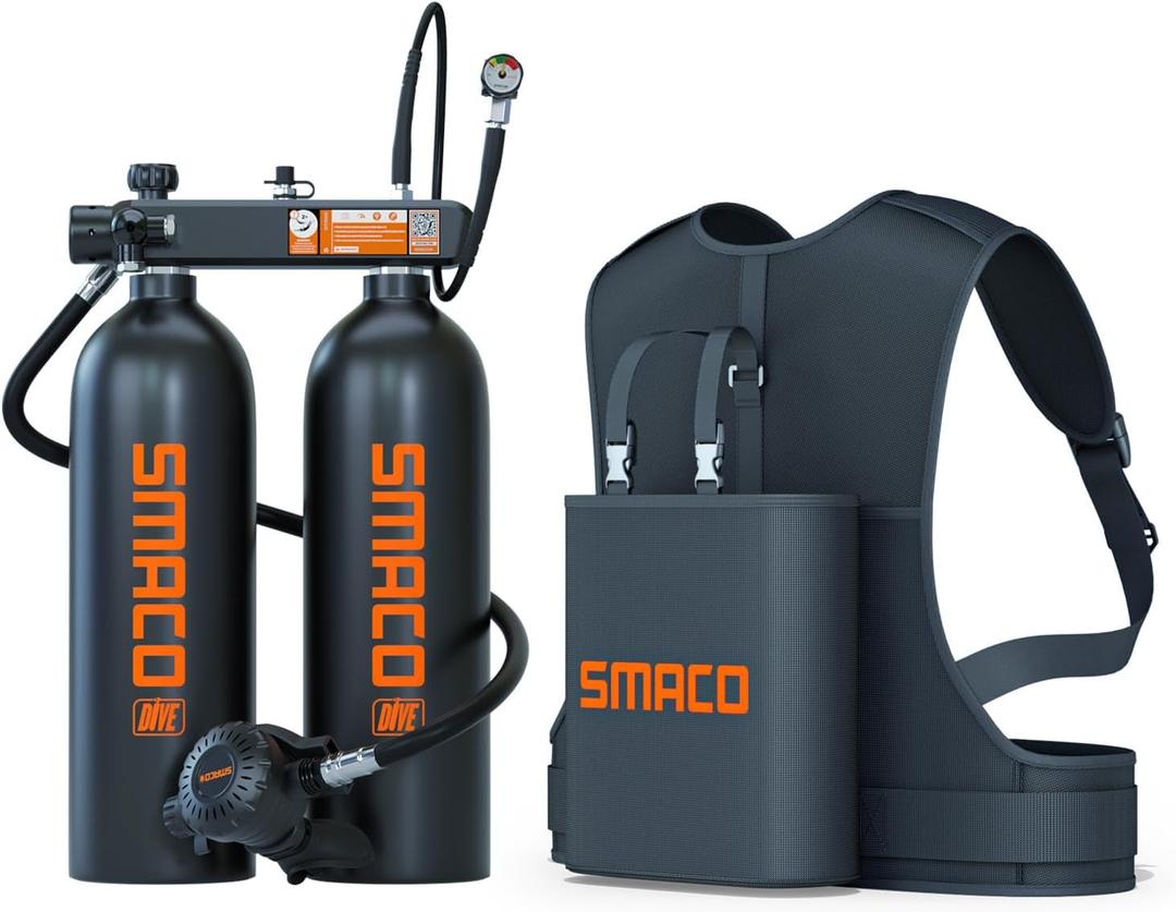 SMACO S700 Max Mini Scuba Tank, 1.9L Twin Diving Cylinder