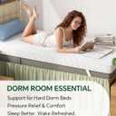 College Dorm Room Essential Twin XL Memory Foam Mattress Topper Pad | 3 Inch Memory Foam Mattress Pad, Firm Support for Hard Dorm Beds, Pressure Relief, DualSide, Spinal Align, NonSlip, Removable