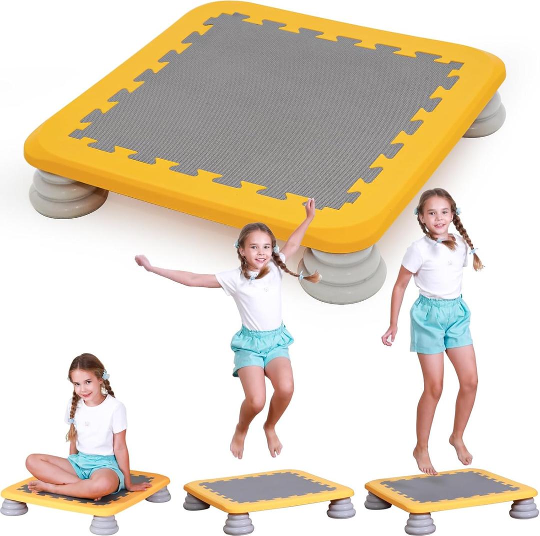 Mini Trampoline for Kids, 25 Inch Sensory Trampoline Bouncing Board with Non-Slip Base (Yellow)