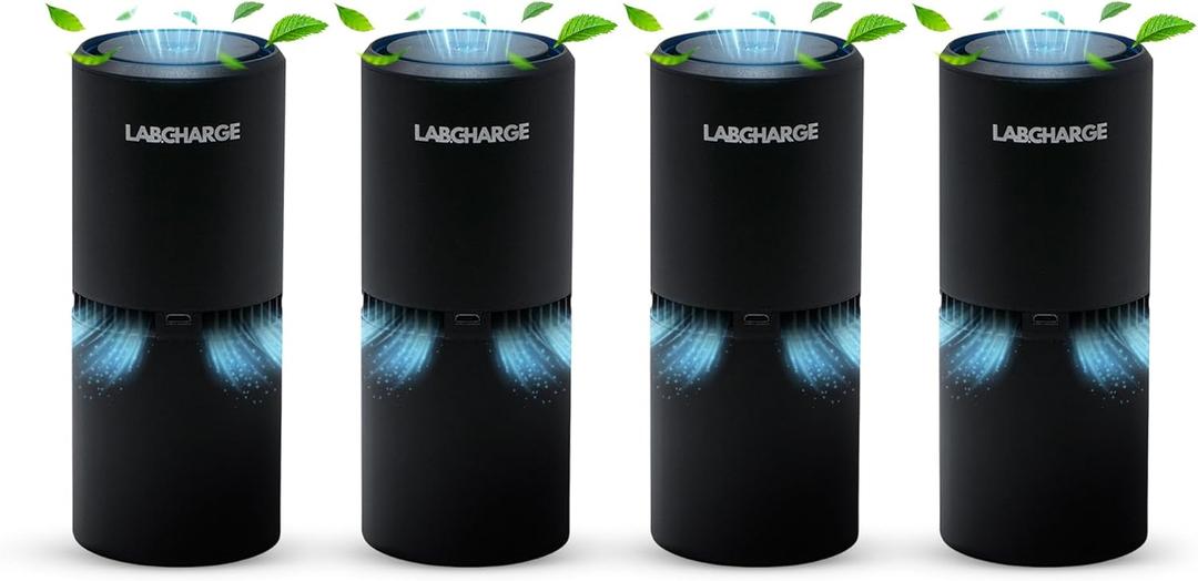 Lab Charge Small Ionic Air Purifier for Home & Bedroom  Silent HEPA Filter  Covers 250 Sq Ft - Free Cleaner for Pets, Hair, Smoke, Dust, Odors & Dander  Compact & Black Design - Pack of 4