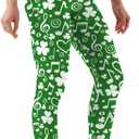 SCVBH Women's St Patrick's Day Leggings Irish Green Shamrock Printed High Waisted Tights Trendy Workout Yoga Pants(S, Green)