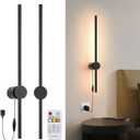 Wall Sconces Set of Two with Remote, Stepless Colors 3000K-6500K & Stepless Dimming, USB Power Supply Plug-in, 360 Rotate, LED Matte Black Wall Sconces with Timer & Night Light 23.6 Inches