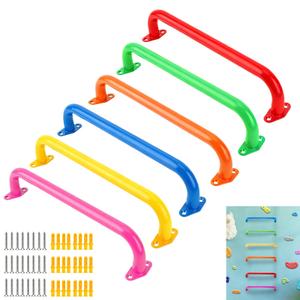 BiJun 17 inch Monkey Bars Indoor,Playground Handles Heavy Duty Ceiling Grab Bars for Backyards Indoor Outdoor Playgrounds Climbing Frames,Treehouses and Wall Ladders, Set of 6, 6 Colors