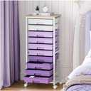 SYKIARIOL Rolling Cart with Drawers,10 Drawer Rolling Cart, Storage Cart with Wheels, Utility Cart with Drawers, Teacher Cart for Classroom Storage, Craft Cart with Wheels and Wooden Tabletop, Purple