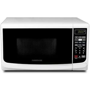 Farberware 0.7 Cu. Ft. Countertop Microwave Oven 700 Watts Power, Auto Cook Settings, Defrost, Easy Clean and Child Safety Lock-White