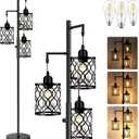 Dimmable Farmhouse Floor Lamp, Industrial Floor Lamp for Living Room with 3 X 6W LED Bulbs, 3 Light Rustic Standing Tall Lamp for Bedroom, Office, 68", Black 