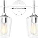 Ralbay Chrome Bathroom Light Fixtures 2-Lights with Clear Glass Modern Wall Mount Lighting Industrial Farmhouse Bathroom Vanity Lights Wall Sconce Chrome
