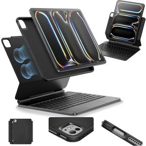 ESR iPad Pro 13 Inch Case with Keyboard (M4, 2024), iPad Pro 13 Keyboard Case with Easy-Set Magnetic Stand, Portrait/Raised Modes for iPad Pro 13, Removable, Rebound 360 Series, Black
