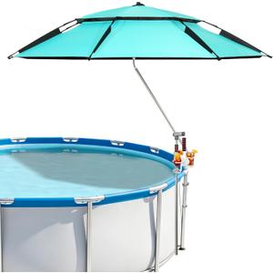 7Ft Floating Pool Umbrella for Above Ground Pool Universal, Above Ground Pool Canopy Shade Umbrellas with Black Coating, Heavy Duty Outdoor Umbrella for Pool Deck, Garden, Patio, Includes Drink Holder