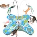 VIWIK Hide and Seek Toys for Indoor Adult Cats with Suction Cup & Cover, Interactive Automatic Moving Concealed Feather Kitten Wand Bird Toy, Cat Enrichment Toys for All Breeds Blue