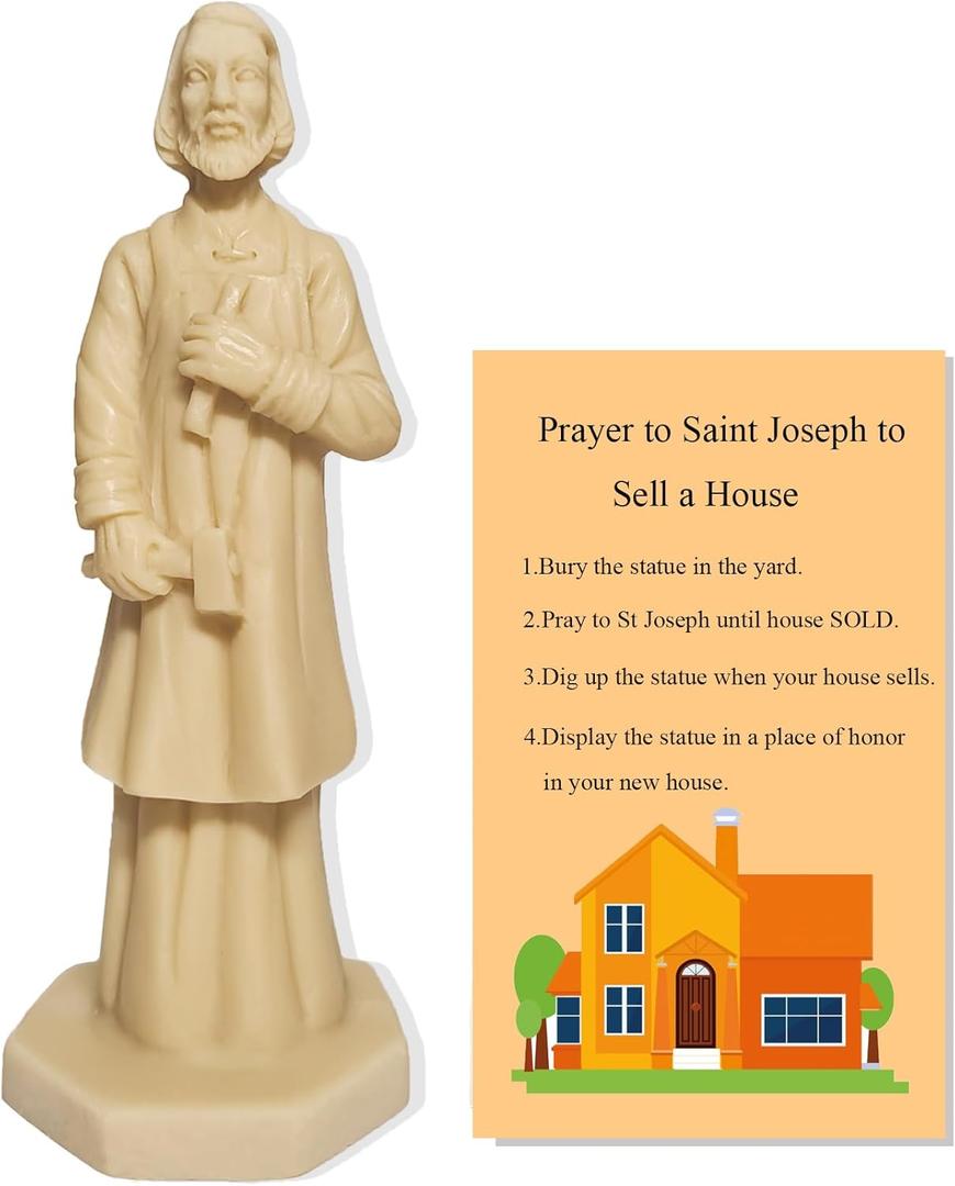 St Joseph Saint Joseph Statue for Selling House Kit Figurine Resin Protecting Home with Instruction Prayer Complete Set Solid 4.7" Beige
