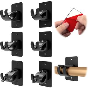 CIEMGNZOC 6-Pack Curtain Bracket Holders, Universal Self-Adhesive Wall Mounts, Fits 0.6'' to 1.5'' Rods, Black