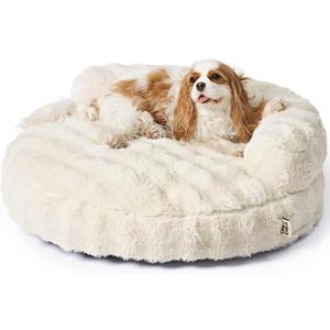 EHEYCIGA Dog Bed Medium Size Dog, Fluffy Small Dog Couch with Removable Washable Cover, Bolster Pet Sofa, Waterproof and Non-Slip, 30" x 30"x 8.5", Cream