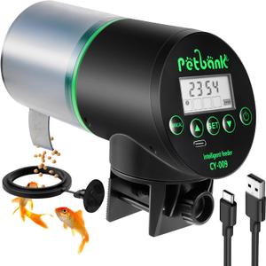 Automatic Fish Feeder for Aquarium - Rechargeable Fish Food Auto Dispenser Vacation Turtle Feeder with USB Charger CableLCD Screen, Customized ScheduleBlack