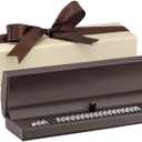 Dome-Shape Leather Bracelet Box for Women & Men  Jewelry Gift Box Ideal for Bracelet Case, Necklace, Chain  Bracelet/Necklace Box with Cream Ribbed Outer Box & Matching Bow Ribbon (Brown)