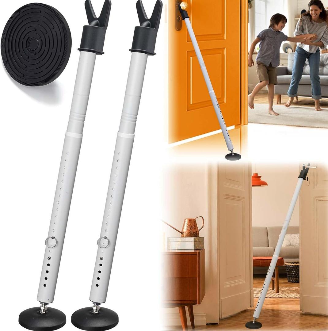 2 Pack Door Security Bar  Anti-Slip 600LB Heavy Duty Door Stopper Jammer Stick, Adjustable 24.5-50.7'',Portable Travel Safety Lock Blocker for Home, Apartment, Hotel, Front & Sliding Doors (Matte White)