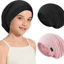Kids Bonnets for Girls Boys Adjustable Double-Layer Sleep Cap Slouchy Beanie Hat for Curly Hair (Color 01)