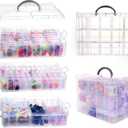 VTG Bead Organizer Box, 56 Pcs Small Plastic Containers with Lids and 3-Tier Stackable Storage Box, Clear Organizers for Jewelry Toys Craft Storage