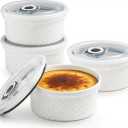 12 oz Ramekin Oven Safe, Creme Brulee Ramekins with Lids, Small White Ceramic Ramekin, Mini Baking Bowls with Cover Set of 4, Ramekins Assorted Sizes