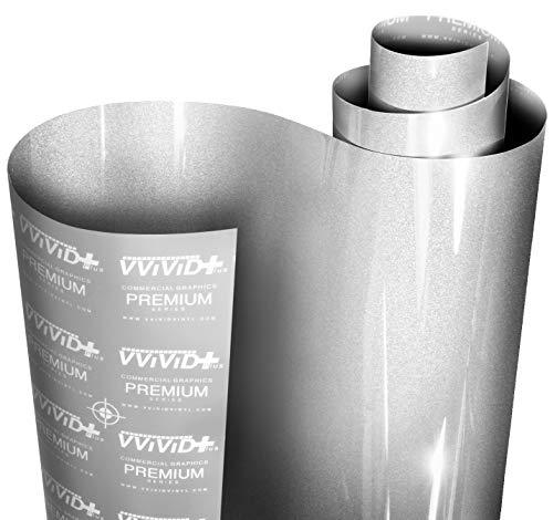 VViViD+ Ultra Gloss Silver Metallic Vinyl Car Wrap Premium Paint Replacement Film Roll with Nano Air Release Technology, Stretchable Protective Cap Liner, Self Adhesive, Indoor Outdoor (6ft x 5ft)