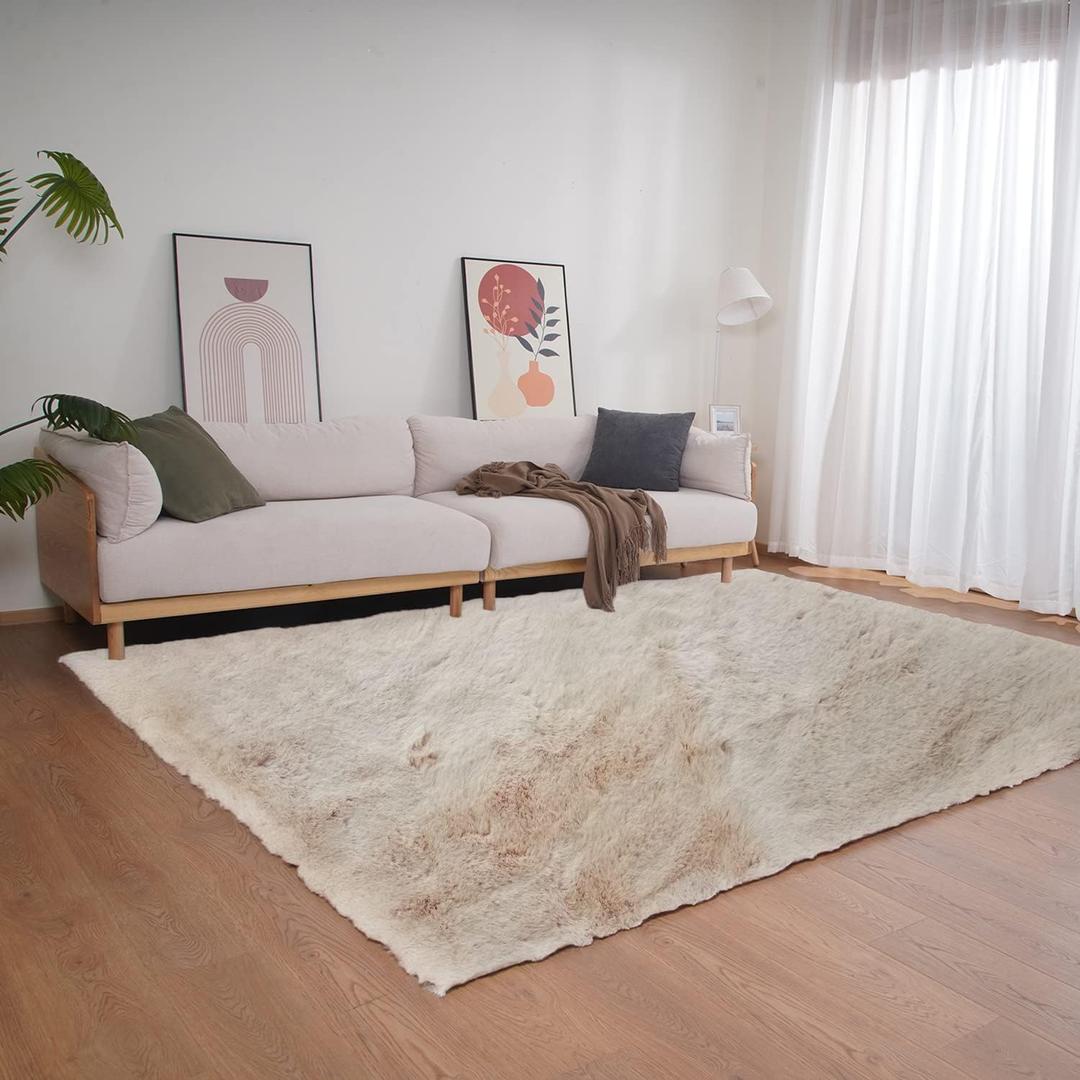 Ghouse Light Brown Beige Faux Rabbit Fur Rug 6x9 Machine Washable Area Rugs for Bedroom Fluffy Rugs for Living Room No-Shedding Carpet Sheepskin Rug (5'11" x 8'10" (Rectangular))