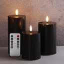 Black Flameless Pillar Candles with Remote, Flickering LED Wax Candles Battery Operated Set of 3