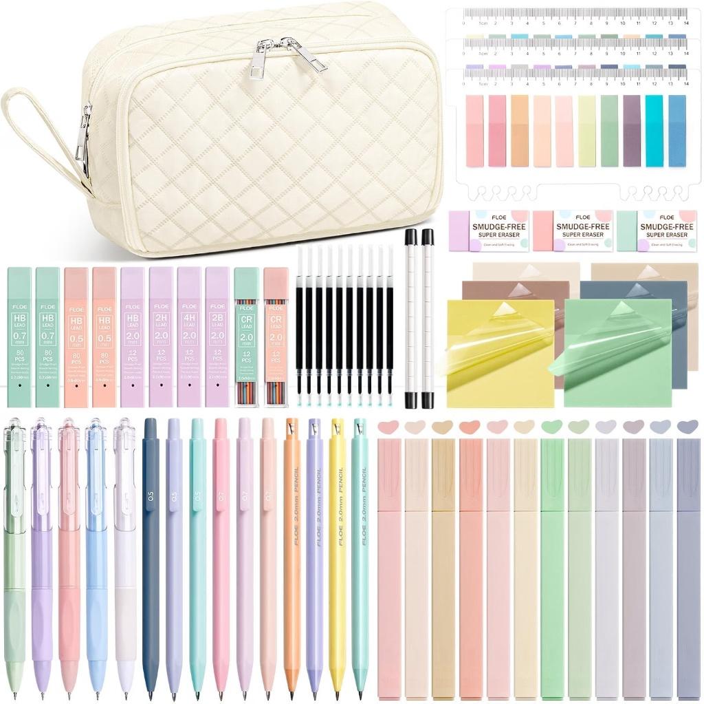 62PCS Aesthetic Back to School Supplies w/ Cute Pencil Case Stationary Set
Pastel Highlighters Black Ink Gel Pens Mechanical Pencils College Essentials, Preppy School Supplies for Student Girls Women