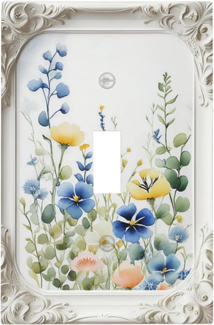 Decorative Art Style Light Switch Cover,Relief Flower Frame Pattern, Single Toggle Wall Plate, Decorative Electrical Switchplate for Home Decoration