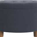 HomePop Home Decor | Button Tufted Velvet Round Storage Ottoman | Ottoman with Storage for Living Room & Bedroom, Steel Blue Velvet