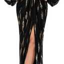 DOUMIFLY Women's Sexy Deep V Neck Long Sleeve High Split Party Evening Long Formal Dress (Medium, Black)