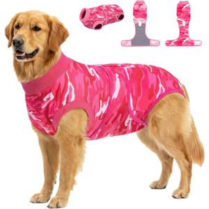 PetWarm Dog Surgical Suit, Anti-Licking Pet Surgical Recovery Onesies Suit Surgery Suit for Dogs, Professional Pet Recovery Shirt Dog Abdominal Wounds Bandages, Camouflage Pattern, Pink, 2XL (XX-Large)