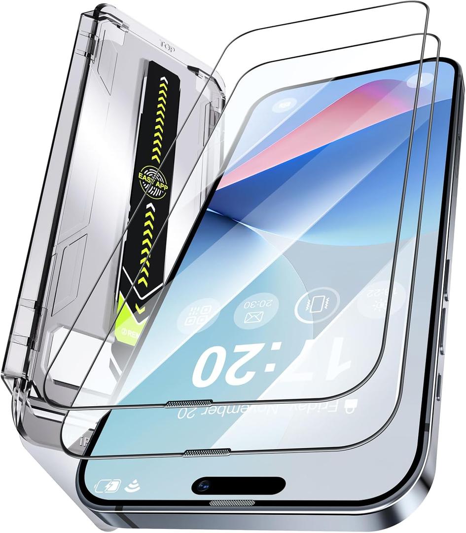 Unbreak 9H Glass for iPhone 15 pro Screen Protector [Auto-Dust Removal, Bubble Free] 1:1 Full-Coverage Tempered Glass Ultra HD Clear, Case Friendly, 2-Pack