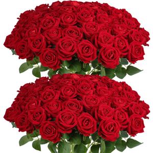 60Pcs Red Roses Artificial Flowers, Velvet Silk Faux Roses, Realistic Red Flowers for Father's Day, Wedding Centerpieces, Cake, Bridal Bouquets, Home Decor, Anniversary, Valentine's Day Decorations