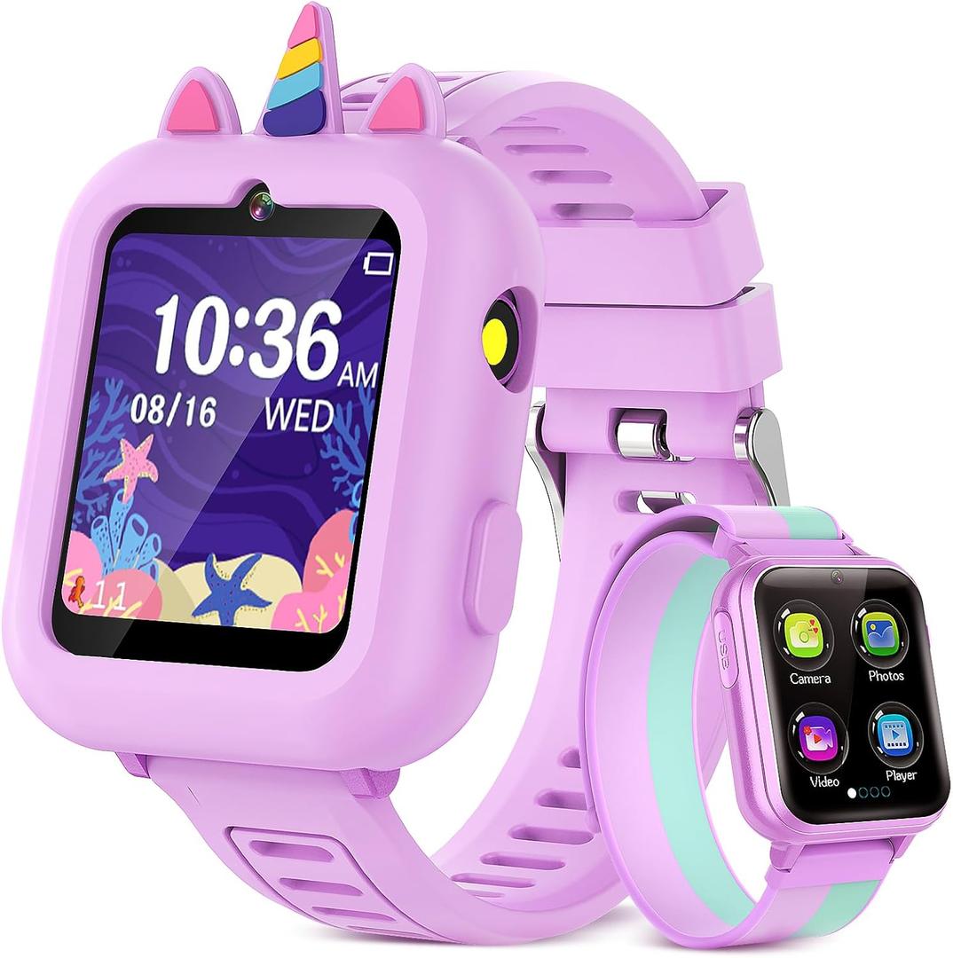 Smart Watch for Kids Girls Gift Age 3-12 with 39 Games Alarm Clock Camera Video Music Player Pedometer Flashlight 12/24 hr HD Touch Screen Kids Smart Watch Birthday Toys for 4 5 6 7 8 9 10 Year Olds (Purple)