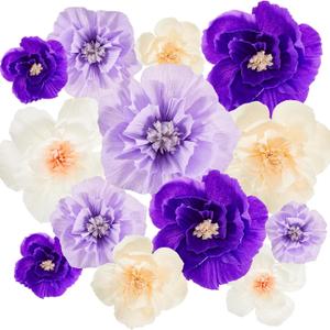 Cholemy 24 Pcs Tissue Paper Flowers, Crepe Paper Flowers Decorations 8" 10" 12" for Wedding Party Baby Bridal Shower Carnival Party Birthday Nursery Wall Decor(Purple, Light Purple, White, Beige)